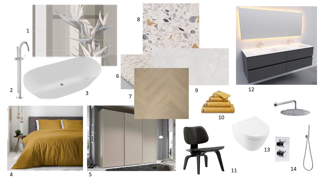 shoppinglist badkamer ensuite Shoppinglist - afbeeldingen gekozen meubilair, materialen en accessoires. Ontwerp badkamer ensuite
