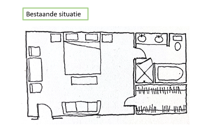 bestaande situate plattegrond oude situatie slaapkamer met badkamer ensuite